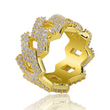 Hip Hop Iced Out Rhombus Design Ring Men Prong Setting Jewelry Bling Brass Full Cubic Zircon Charm Party Engagement Ring Jewelry