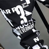 Men&#39;s White Letters Numbers Print Black Jeans Trendy Sim Fit Stretch Denim Pencil Pants Trousers