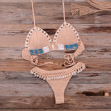 Knitted Bikini Shell Tassel Women Thong Halter Brazilian Biquinis Female Crochet Swimsuit , New Swimming Suit Ladies Swimwear