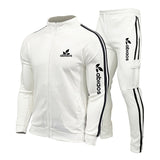 Spring New Brand LOGO Men&#39;s Zipper Cardigan Jacket + Sports Pants Suit Striped Running Gym Basketball Jogging 2-Piece Set