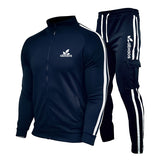 Spring New Brand LOGO Men&#39;s Zipper Cardigan Jacket + Sports Pants Suit Striped Running Gym Basketball Jogging 2-Piece Set
