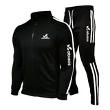 Spring New Brand LOGO Men&#39;s Zipper Cardigan Jacket + Sports Pants Suit Striped Running Gym Basketball Jogging 2-Piece Set