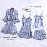 4PCS Satin Sleepwear Lady Pajamas Suit Nighty&amp;Robe Set Sexy Intimate Lingerie Casual Bridal Wedding Gift Homewear Nightgown