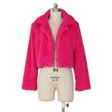 JRRY Casual Women Faux Fur Coats Long Sleeve Furry Cropped Jacket Open Stitch Fluffy Overcoat Plus Size XXL Outdoor Wear