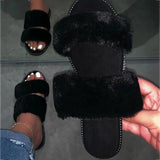 Trendy plus size shoes outdoor wear luxury pink fur flat sandals slides slippers for women ladies
