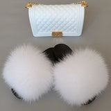 women's shoes new fashion outer wear fox fur slippers real hair grass summer flat slippers