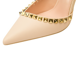 Shallow cutout with rivet Point Toe shoes women heels