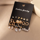 Women&#39;s Earrings Set Retro Korean Geometric Stud Earrings for Women Korean Gold Small Metal Pearl Earring,  Trend Jewelry