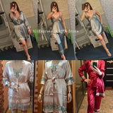 4PCS Satin Sleepwear Lady Pajamas Suit Nighty&amp;Robe Set Sexy Intimate Lingerie Casual Bridal Wedding Gift Homewear Nightgown