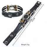 Viking Compass Leather Bracelets for Men Punk Retro Handmade Glass Snap Buttons Charm Bracelet Women Jewelry Accessories Gifts