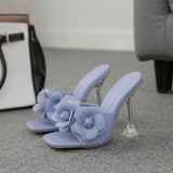 High quality luxury fashion designer trendy high flower crystal shoes ladies women female sexy nude shoes heels women