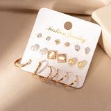 Women&#39;s Earrings Set Retro Korean Geometric Stud Earrings for Women Korean Gold Small Metal Pearl Earring,  Trend Jewelry