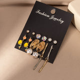 Women&#39;s Earrings Set Retro Korean Geometric Stud Earrings for Women Korean Gold Small Metal Pearl Earring,  Trend Jewelry