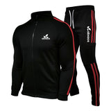 Spring New Brand LOGO Men&#39;s Zipper Cardigan Jacket + Sports Pants Suit Striped Running Gym Basketball Jogging 2-Piece Set