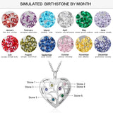 Personalized Tree of Life Heart Necklace with 6 Birthstones Engraved Family Names Stainless Steel Pendant Jewelry Gift(NE103181)