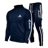 Spring New Brand LOGO Men&#39;s Zipper Cardigan Jacket + Sports Pants Suit Striped Running Gym Basketball Jogging 2-Piece Set