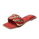 Woman Summer for Women 42 Flat Sandal Popular Women's Fashion Weave Golden Luxury Sexy Ladies Shoes slipper