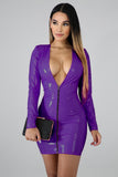 JRRY Women PU Leather Dresses Long Sleeve Zippers High Elasticity Sheath Clothing Deep V Neck Short Outdoor Wear