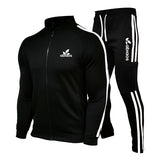 Spring New Brand LOGO Men&#39;s Zipper Cardigan Jacket + Sports Pants Suit Striped Running Gym Basketball Jogging 2-Piece Set