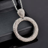 SINLEERY Dazzling Full Cubic Zirconia Hollow Round Pendant Long Necklace for Women Statement Maxi Jewelry Accessories ZD1 SSA