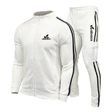 Spring New Brand LOGO Men&#39;s Zipper Cardigan Jacket + Sports Pants Suit Striped Running Gym Basketball Jogging 2-Piece Set