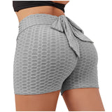 Quick Dry Workout High Waist Yoga Slimming Sports Bow Tie Textured Butt Lifting Women Shorts tik tok shorts with bow