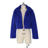 JRRY Casual Women Faux Fur Coats Long Sleeve Furry Cropped Jacket Open Stitch Fluffy Overcoat Plus Size XXL Outdoor Wear