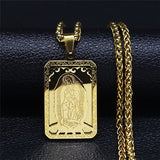 Hip Hop Double Layer Stainless Steel Long Pendant Necklace Women/Men Gold Color Virgin Mary Jewelry collier homme N6003S02