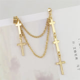 Fashion Punk Black Cross Drop Earrings For Teens Vintage Rock Pride Long Chain Butterfly Ear Cuffs Women Earrings Girls Jewelry