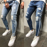 New Brand Fashion Fashion Men&#39;s Ripped Skinny Jeans Destroyed Frayed Slim Fit Denim Pant Zipper US