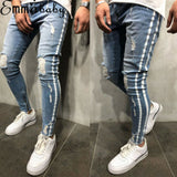 New Brand Fashion Fashion Men&#39;s Ripped Skinny Jeans Destroyed Frayed Slim Fit Denim Pant Zipper US