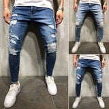 New Brand Fashion Fashion Men&#39;s Ripped Skinny Jeans Destroyed Frayed Slim Fit Denim Pant Zipper US