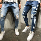 New Brand Fashion Fashion Men&#39;s Ripped Skinny Jeans Destroyed Frayed Slim Fit Denim Pant Zipper US