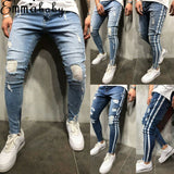 New Brand Fashion Fashion Men&#39;s Ripped Skinny Jeans Destroyed Frayed Slim Fit Denim Pant Zipper US