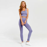 2 Piece Yoga Set Sport Outfit Woman Running Workout Clothes Seamless Fitness Leggings+Longline Sports Bra Gym Sports Wear Women