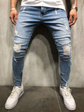 New Brand Fashion Fashion Men&#39;s Ripped Skinny Jeans Destroyed Frayed Slim Fit Denim Pant Zipper US