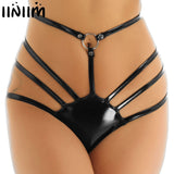 Womens Female Lingerie Night Costume Panties Wetlook Bodycon Patent Leather High Cut Bikini Briefs Thong Underwear Underpants