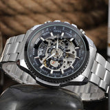 Luxury Gold WINNER Men Watch Cool Mechanical Automatic Wristwatch Stainless Steel Band Male Clock Skeleton Roman Dial