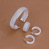 S249 925 Hot Selling Silver Color Jewelry Sets For Women Fashion Jewelry Set Mesh Ring Earrings Necklace S249 /anoajeva Azgajqna