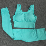 2 Piece Yoga Set Sport Outfit Woman Running Workout Clothes Seamless Fitness Leggings+Longline Sports Bra Gym Sports Wear Women