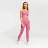 2 Piece Yoga Set Sport Outfit Woman Running Workout Clothes Seamless Fitness Leggings+Longline Sports Bra Gym Sports Wear Women