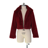 JRRY Casual Women Faux Fur Coats Long Sleeve Furry Cropped Jacket Open Stitch Fluffy Overcoat Plus Size XXL Outdoor Wear