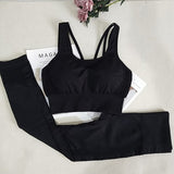 2 Piece Yoga Set Sport Outfit Woman Running Workout Clothes Seamless Fitness Leggings+Longline Sports Bra Gym Sports Wear Women