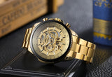 Luxury Gold WINNER Men Watch Cool Mechanical Automatic Wristwatch Stainless Steel Band Male Clock Skeleton Roman Dial