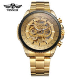 Luxury Gold WINNER Men Watch Cool Mechanical Automatic Wristwatch Stainless Steel Band Male Clock Skeleton Roman Dial