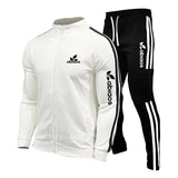 Spring New Brand LOGO Men&#39;s Zipper Cardigan Jacket + Sports Pants Suit Striped Running Gym Basketball Jogging 2-Piece Set