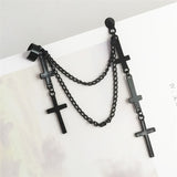 Fashion Punk Black Cross Drop Earrings For Teens Vintage Rock Pride Long Chain Butterfly Ear Cuffs Women Earrings Girls Jewelry