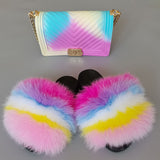 women's shoes new fashion outer wear fox fur slippers real hair grass summer flat slippers