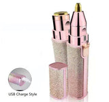 Multi-function Mini Painless Razor Shaver 2 in 1 Electric Rechargeable Eyebrow Trimmer Epilator Facial Lipstick Shape