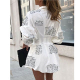 Meihuida Summer Autumn Women Long Sleeve Mini Shirt Dress Button V Neck Three Quarter Sleeve Waist Collection Blouses Dress